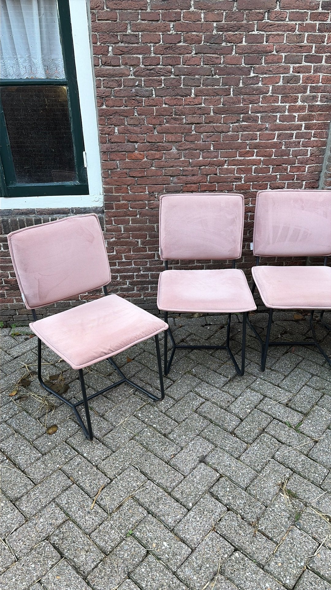 Vier eetkamerstoelen velvet roze Le Troubadour, Ophalen, Gebruikt, Overige kleuren, Vier