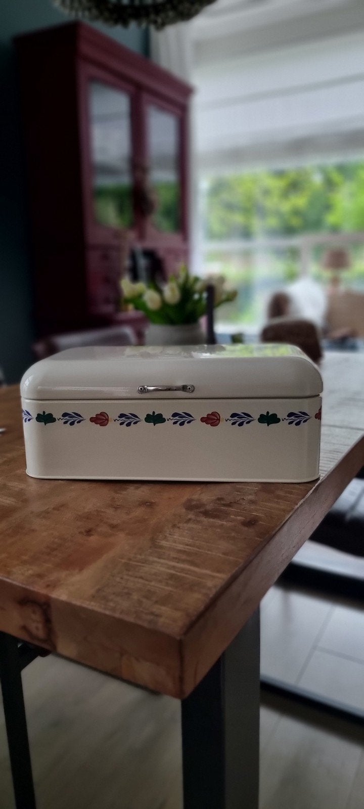 Boerenbont Broodtrommel - Wit met Delfts Blauw motief, Gebruikt, Ophalen of Verzenden, Metaal, Overige merken