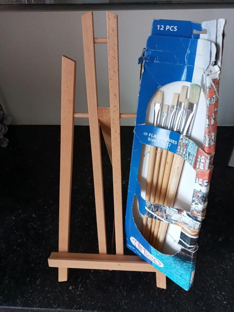 50h Nieuw schildersezel tafelmodel met 6 kwasten merk Artico, Ophalen of Verzenden, Nieuw, Ezel