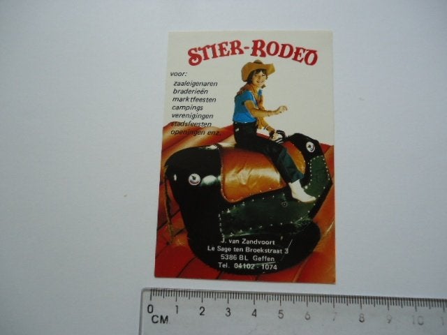 sticker oud STIER RODEO kermis feest v Zandvoort GEFFEN, Verzenden, Zo goed als nieuw, Bedrijf of Vereniging