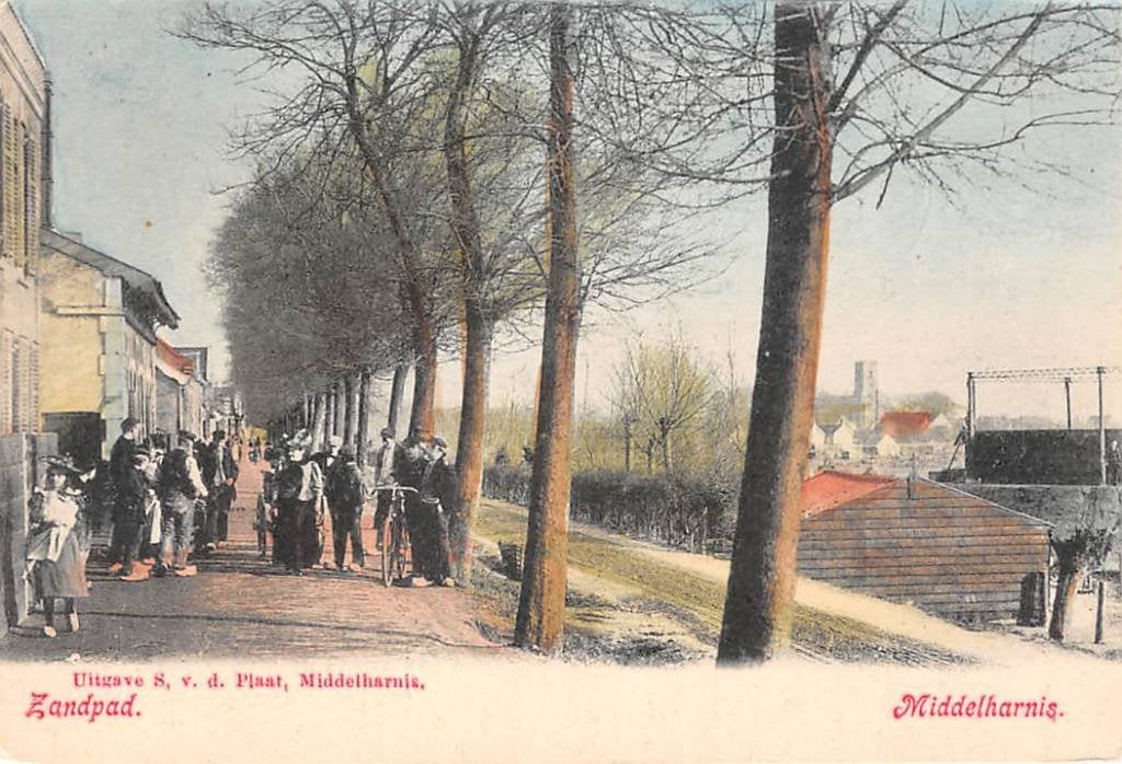 Middelharnis Zandpad met volk  in kleur Goeree-Overflakkee, Ophalen of Verzenden, Voor 1920, Ongelopen, Zuid-Holland