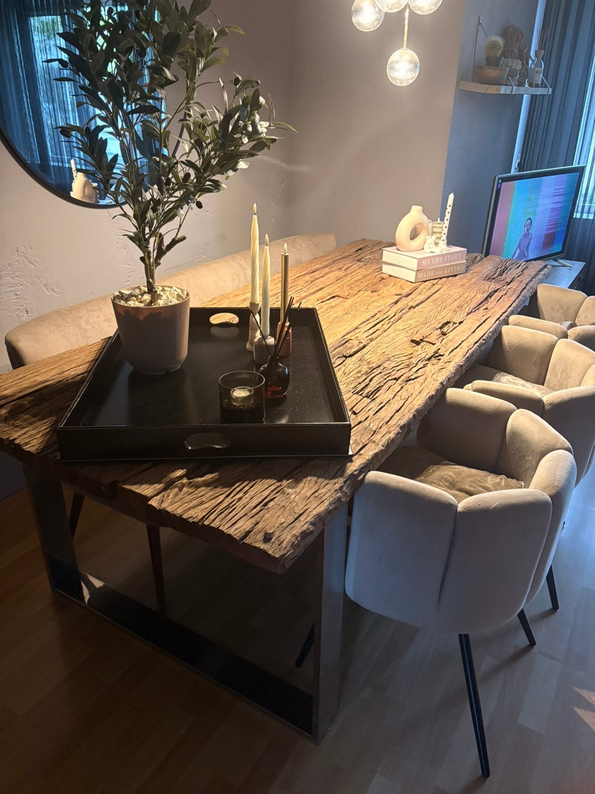 Kare Design model Rustico eettafel 2.30x 1.05 hout/rvs poten, Ophalen, 200 cm of meer, 50 tot 100 cm, Zo goed als nieuw