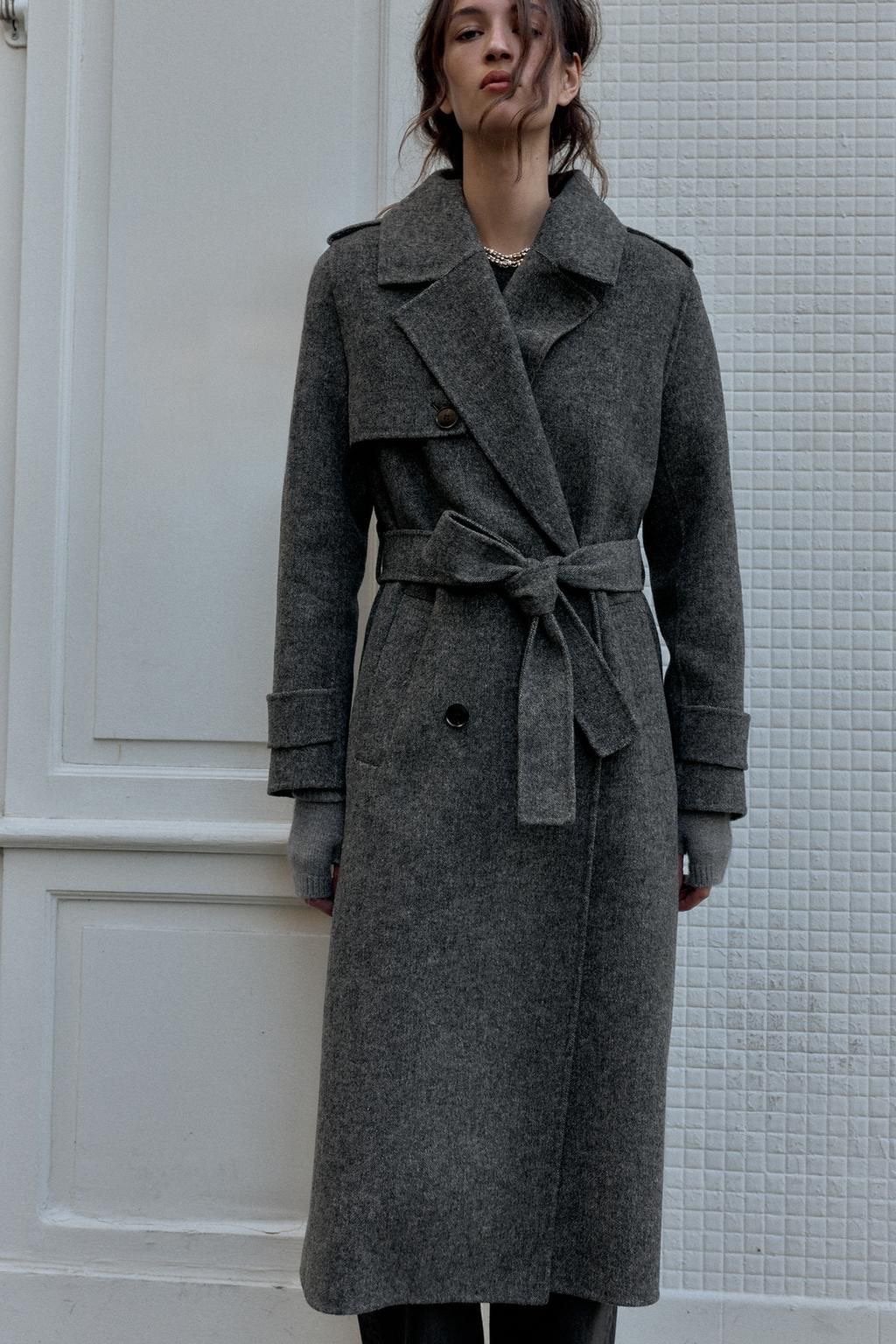 Nieuwe Zara Wollen Trenchcoat Jas met Riem Maat L, Verzenden, Nieuw, Maat 42/44 (L), Grijs
