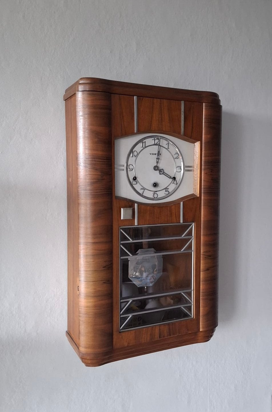 Art deco Vedette klok glas in lood West Minister, Ophalen, Art deco, Wandklok, Gebruikt