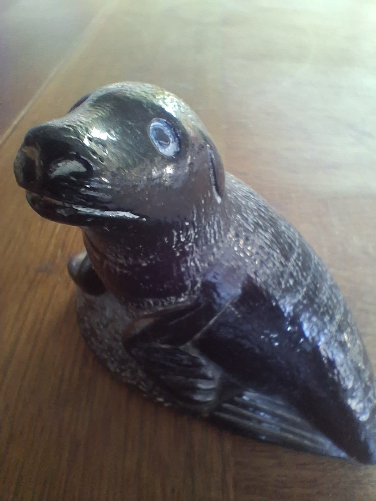 Vintage Zeehond Beeldje - Steen of Keramiek, Antiek en Kunst, Minder dan 20 cm, Ophalen of Verzenden, Handgemaakt, Zwart
