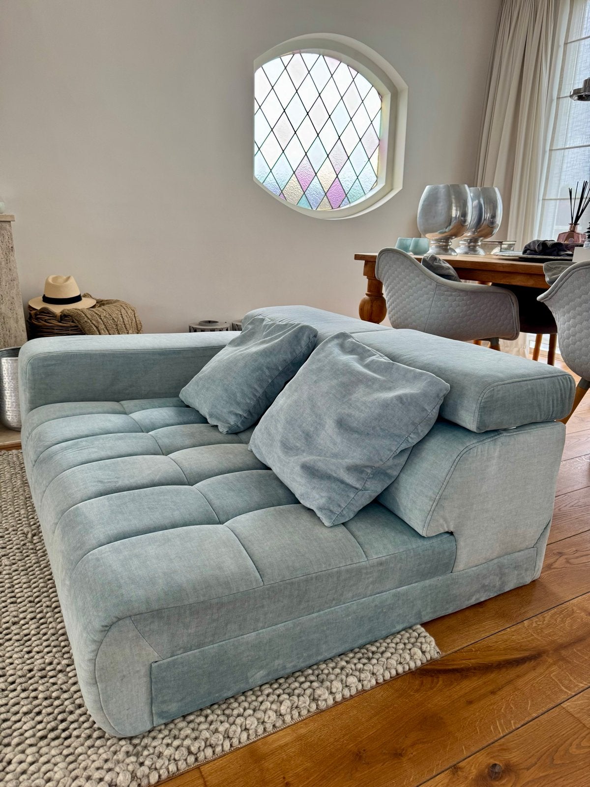 Grijs/groene Sofabank met verstelbare hoofdkussens, Huis en Inrichting, Ophalen, 100 tot 125 cm, 150 tot 200 cm, Tweepersoons