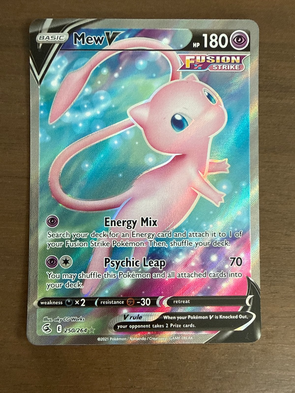 Mew V Full Art Pokémon Kaart (Fusion Strike 250/264), Ophalen of Verzenden, Zo goed als nieuw, Losse kaart, Foil