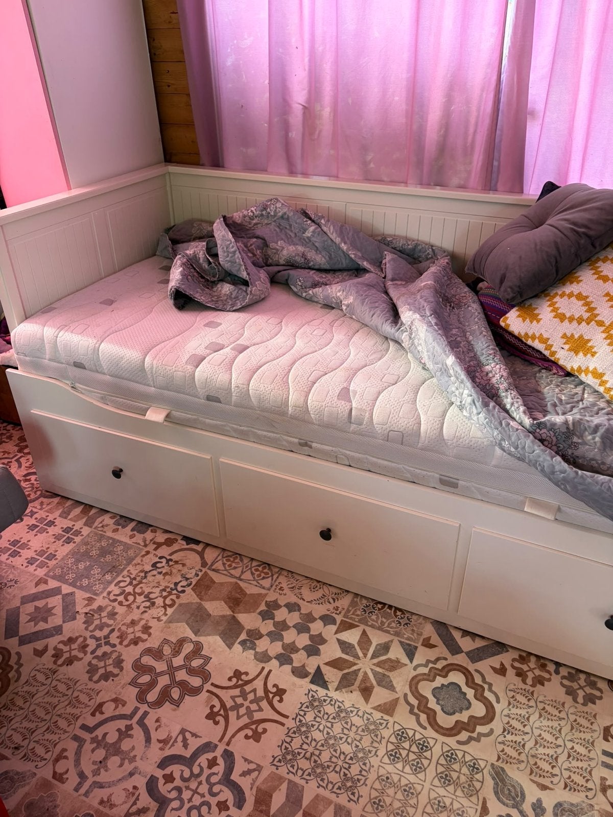 IKEA Hemnes bedbank met 3 lades, Ophalen, Wit, Tweepersoons, 80 cm