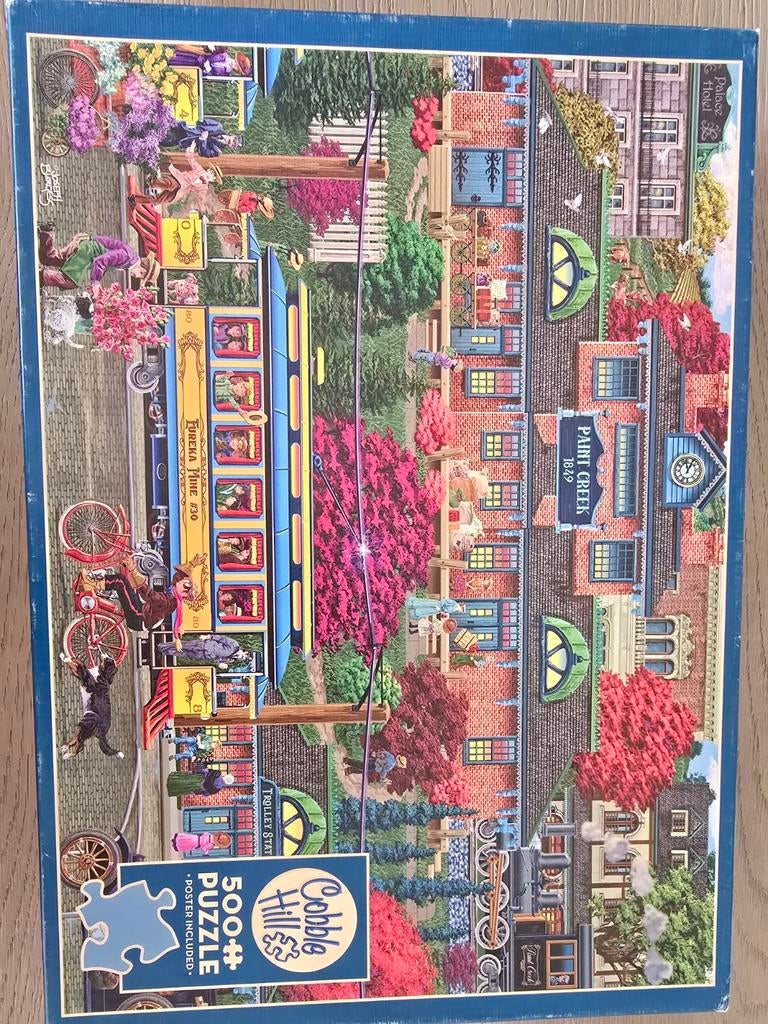 Cobble Hill Puzzel 500+ stukjes - Trein en Dorp, Ophalen of Verzenden, 500 t/m 1500 stukjes, Zo goed als nieuw, Legpuzzel