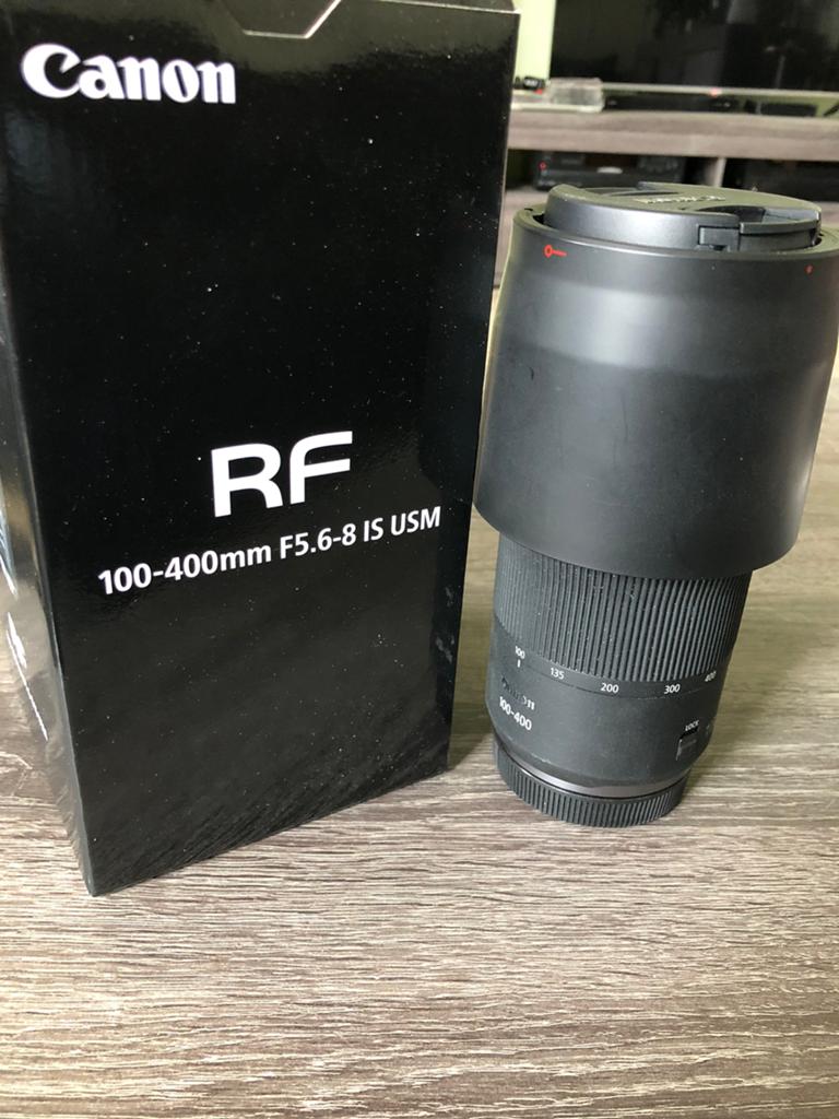 Canon RF 100-400mm F/5.6-8 IS USM met zonnekap, Ophalen of Verzenden, Zo goed als nieuw, Telelens