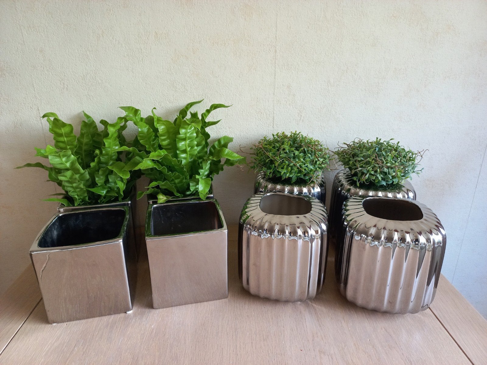 8x zilverkleurige bloempotten / bloempot voor binnen zgan, Ophalen, Overige materialen, Vierkant, Binnen