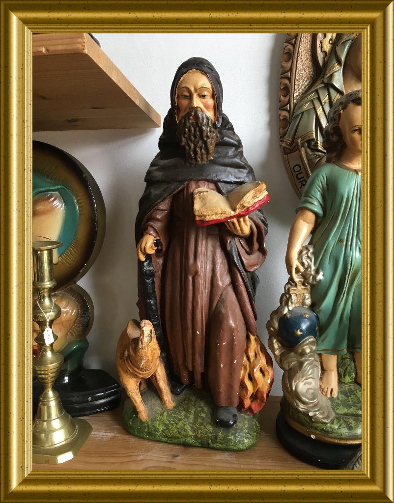 Oud gipsen beeld Antonius met varken, Antonius de Grote, Abt, Ophalen