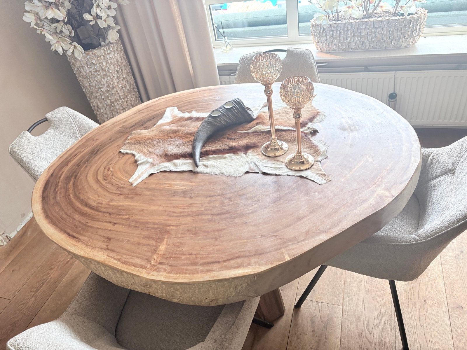 Massief houten boomstamtafel - Uniek en robuust, 100 tot 150 cm, Rond, 200 cm of meer, Ophalen of Verzenden