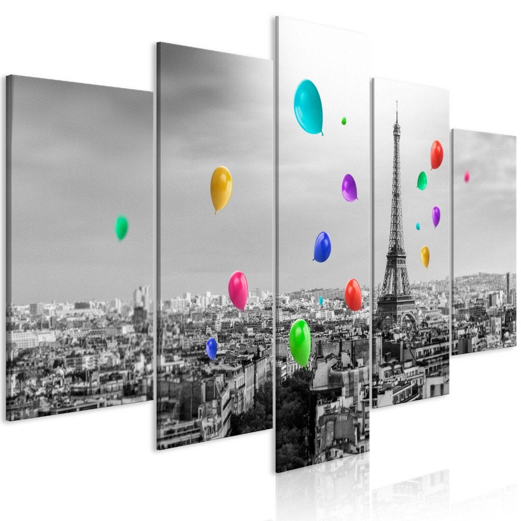 992 Balonnen Parijs Eiffeltoren 5 Luik Schilderij 200x100cm, Nieuw, 125 cm of meer, Ophalen of Verzenden, Schilderij