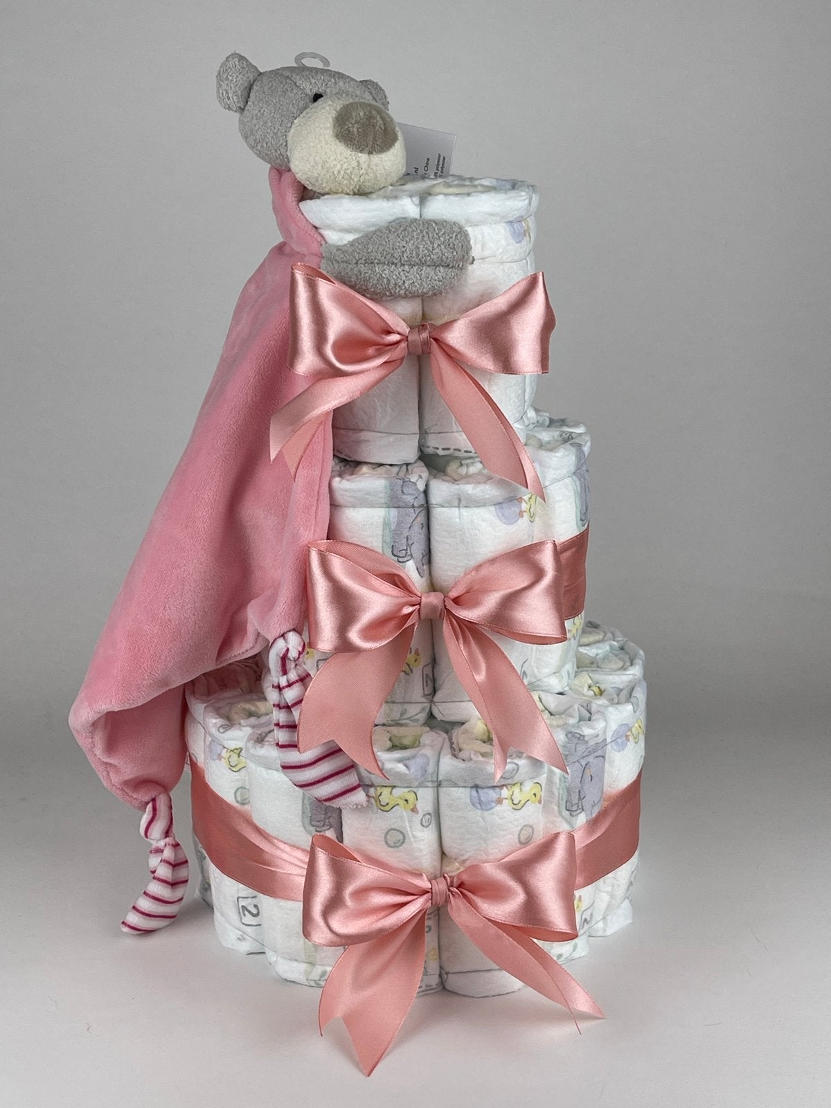 Luiertaart meisje knuffeldoek beer roze d poeder roze, Ophalen of Verzenden, Nieuw, Kraamcadeau