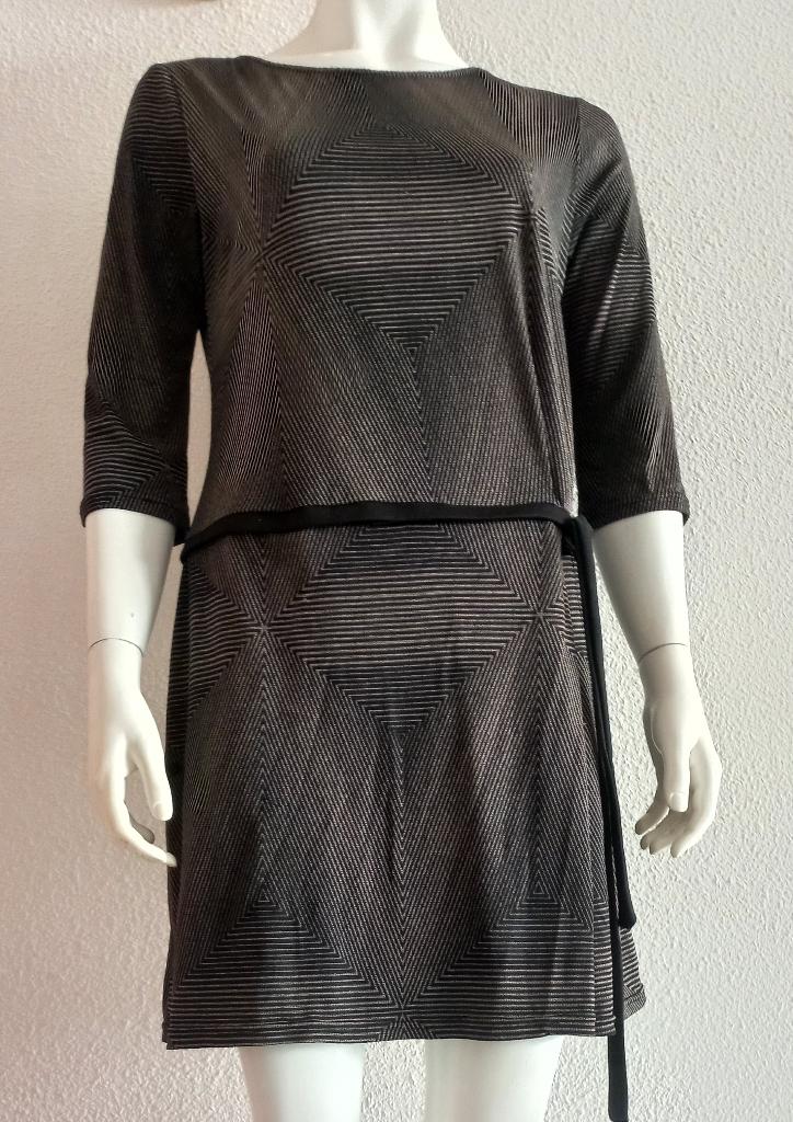 Promod tuniek jurk, maat 38, zwart met caramel streepjes, Kleding | Dames, Maat 38/40 (M), Zwart, Zo goed als nieuw, Boven de knie