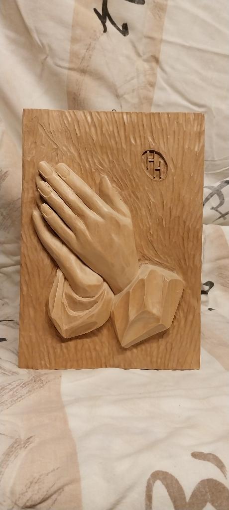 houtsnijwerk Biddende handen, Antiek en Kunst, Kunst | Beelden en Houtsnijwerken, Ophalen, Houtsnijwerk, Handgemaakt, 20 - 50 cm