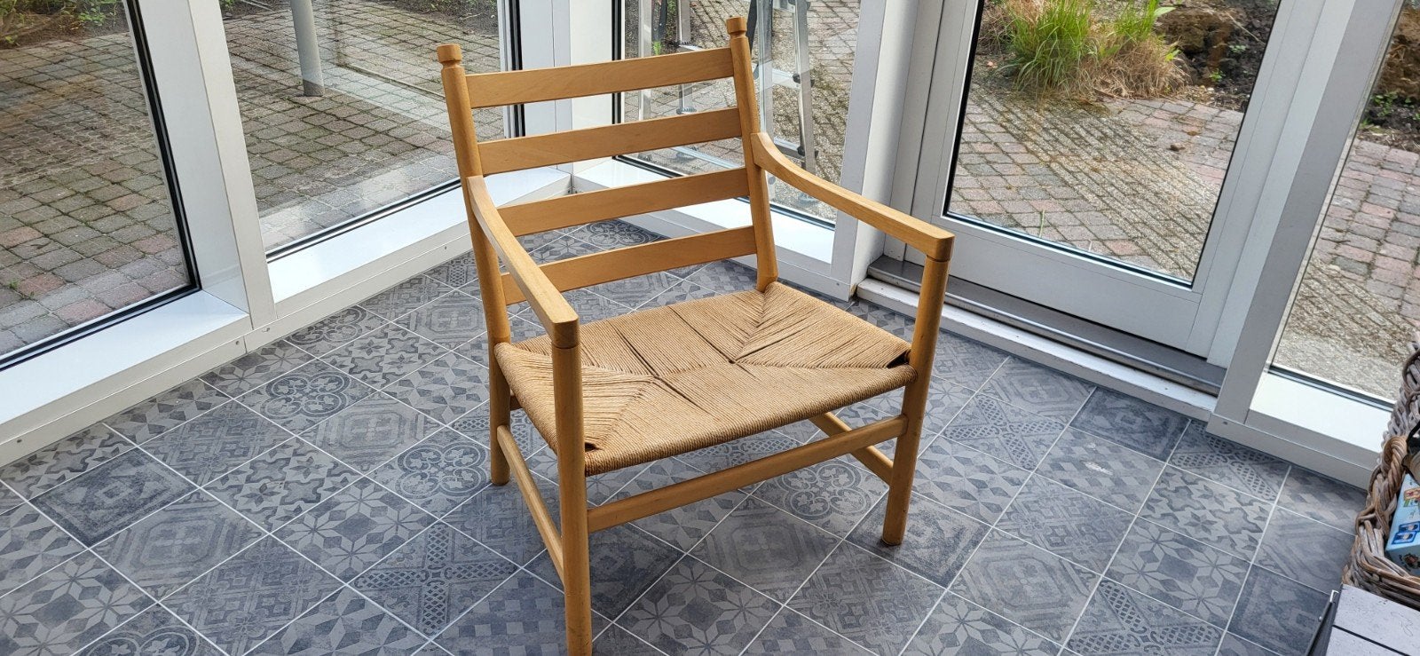 Vintage Deense fauteuil Hans J. Wegner CH44 in beuken, Ophalen, Gebruikt, Minder dan 75 cm, Deens design