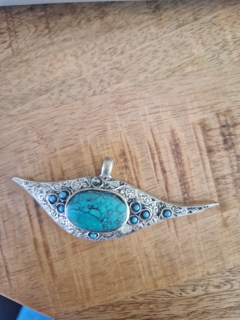 Tibetaanse hanger turquoise met kleine steentjes, Ophalen of Verzenden, Zilver, Hanger, Met edelsteen