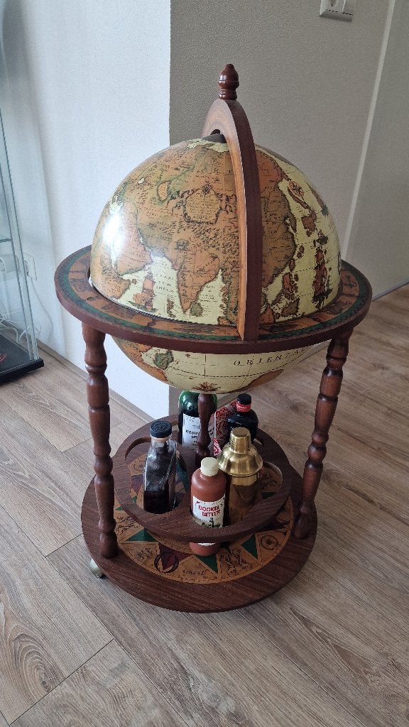 Vintage drankbol / wereldbol bar, Ophalen, Zo goed als nieuw, 50 cm, Hout