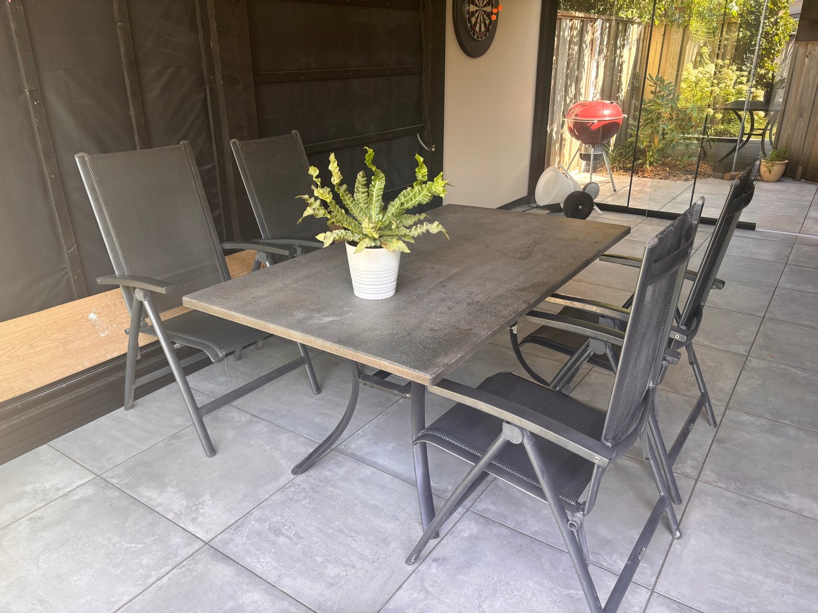Tuinset, 4 tuinstoelen met tafel, Ophalen, Gebruikt, Rechthoekig, Overige materialen