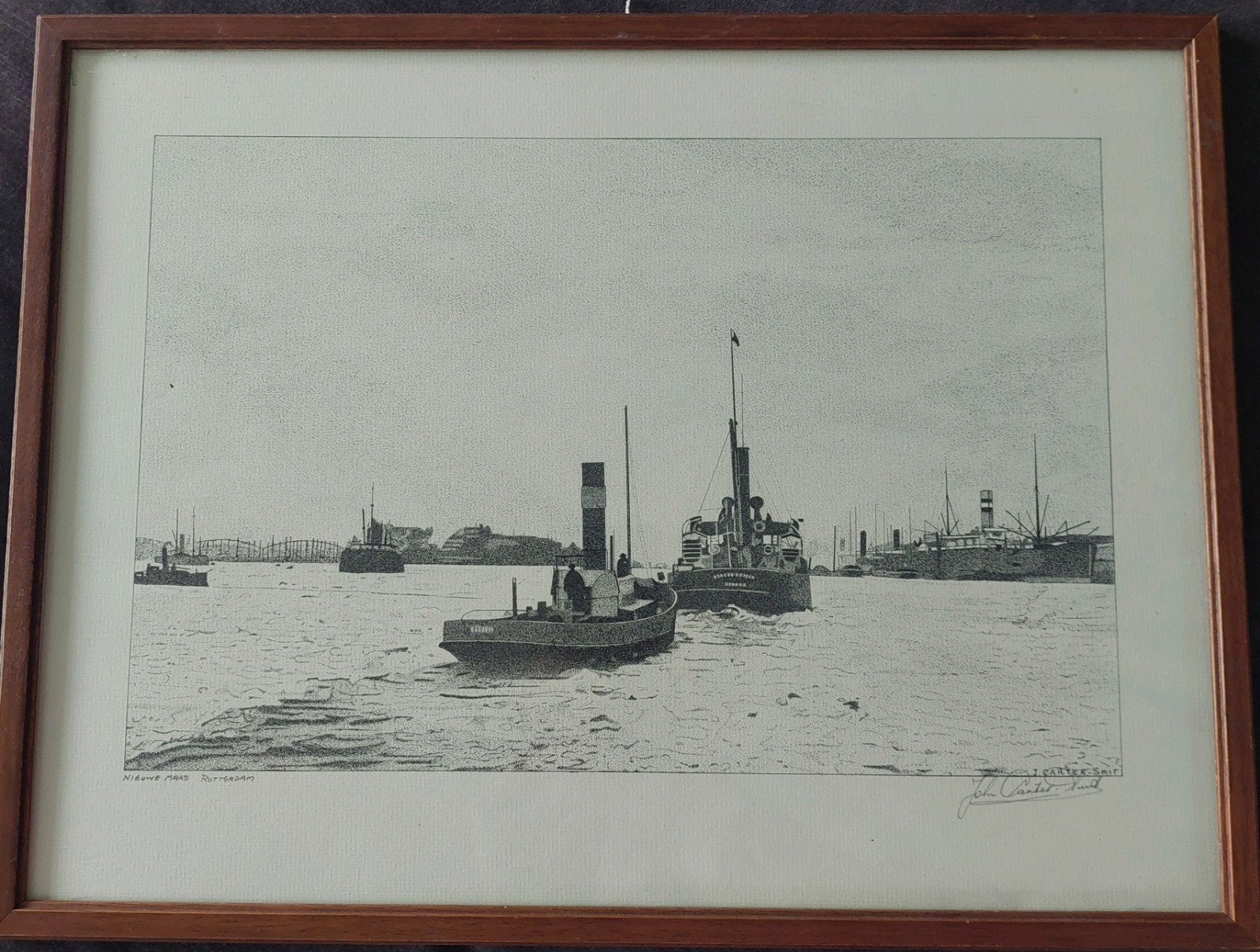 Originele Ets Rotterdam door John Carter Smit, Antiek en Kunst, Ophalen, Dagelijks leven, Gesigneerd, 1950 - 1999