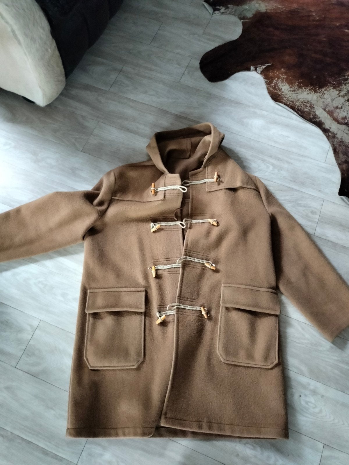 Houtje touwtje Duffel  jas L wol, Ophalen of Verzenden, Zwart