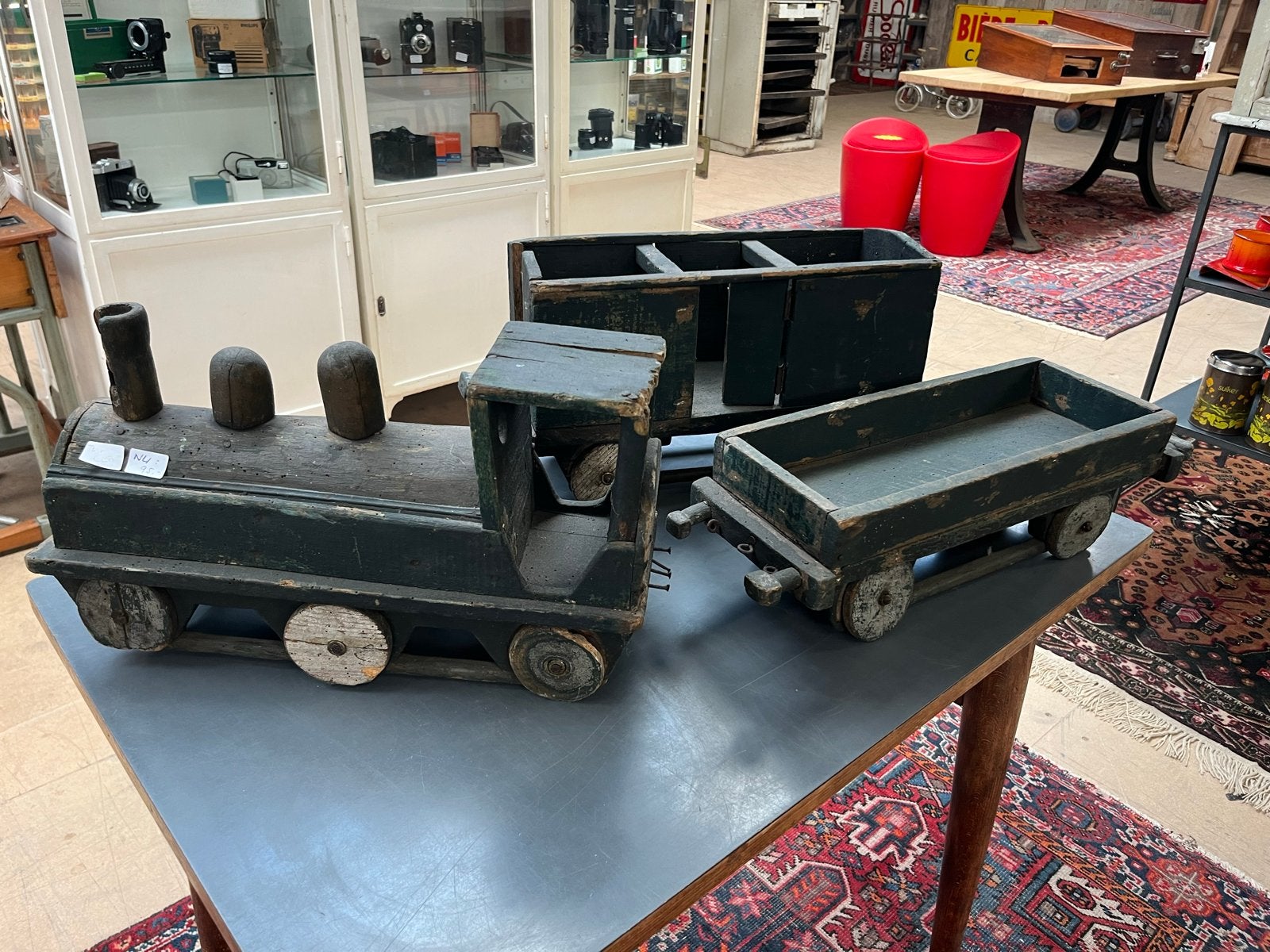 Antieke Houten Speelgoedtrein - 150cm Decoratie, Ophalen of Verzenden