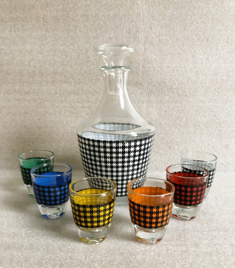 Vintage Pied Poule Likeur Gin Set Glas, Ophalen of Verzenden