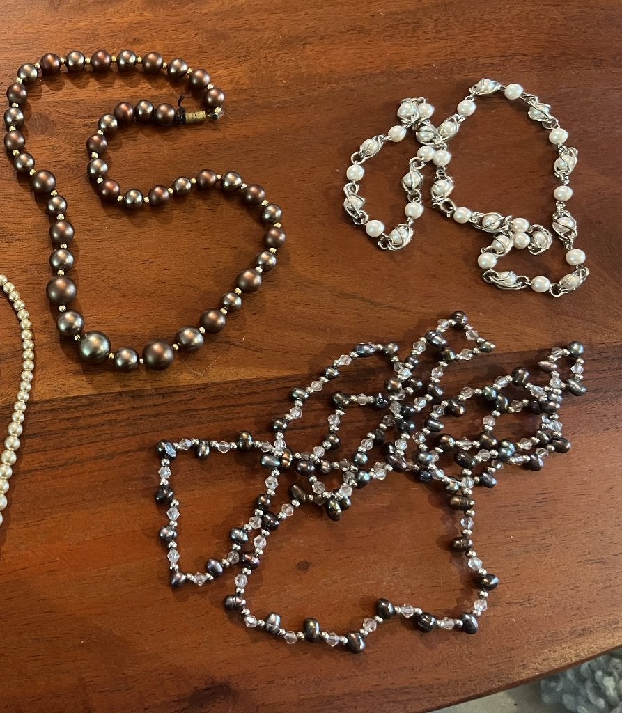 Vintage parelkettingen zoetwaterparels kettingen colliers, Ophalen of Verzenden, Zo goed als nieuw, Overige materialen, Met hanger