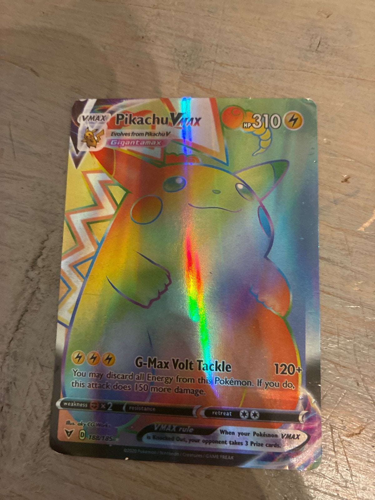 Pikachu VMAX Rainbow Rare Pokémon Kaart (Engels), Ophalen of Verzenden, Zo goed als nieuw, Losse kaart, Foil