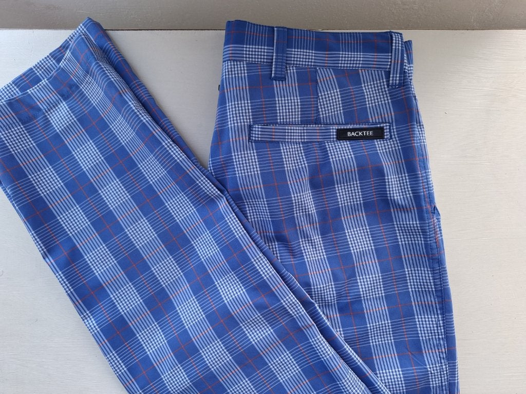 Backtee blauwe geruite lightweight (golf) broek, maat 48, Ophalen of Verzenden, Zo goed als nieuw, Backtee, Maat 48/50 (M)
