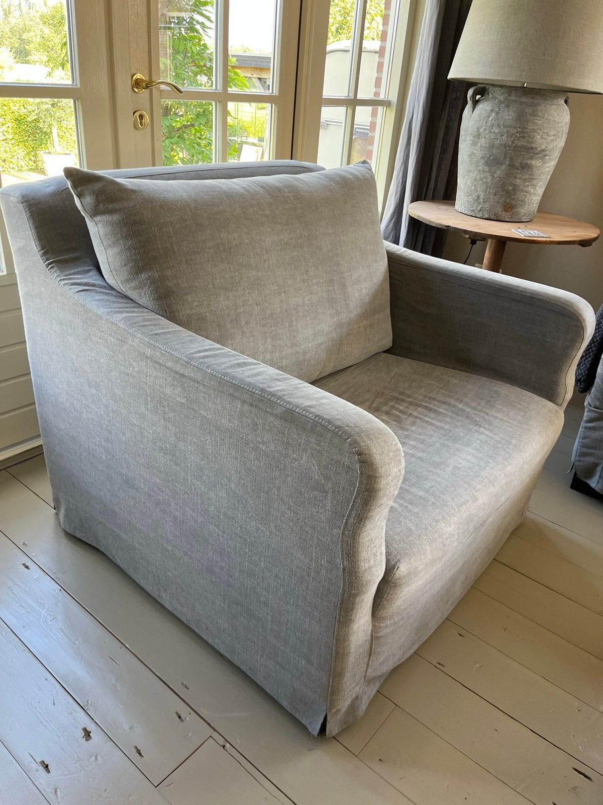 Landelijke stoere linnen 1.5-zits fauteuil, Ophalen, Gebruikt, Eén, Stof