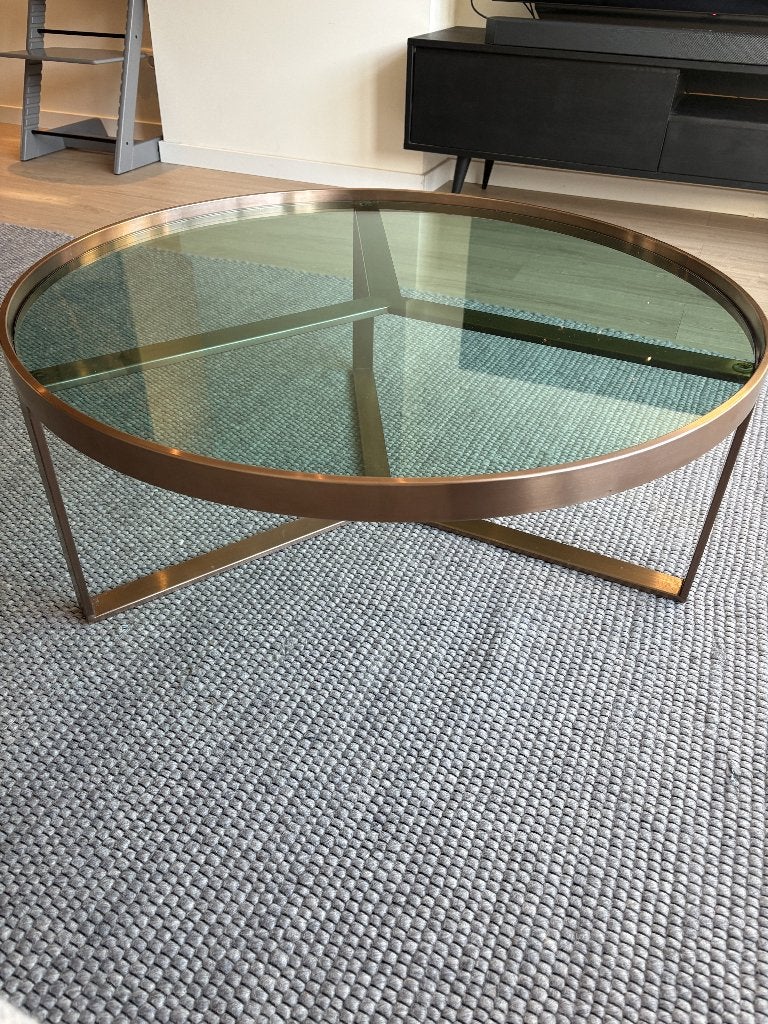 Salontafel Aula - rond, koper/glas - 90 cm, Ophalen, 50 tot 100 cm, Rond, 50 tot 100 cm