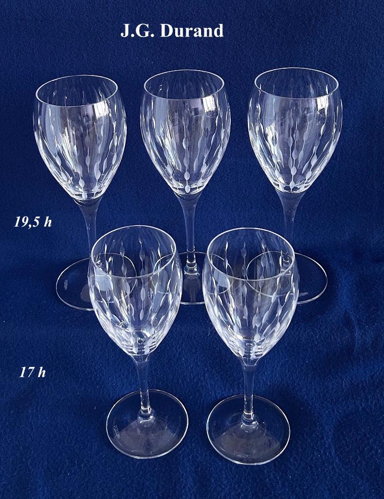5 Wijnglazen J.G. Durand Glas Kristal Gegraveerd (ophalen), Ophalen