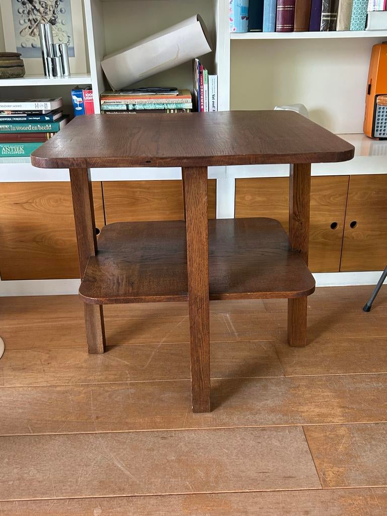 Vintage Art Deco Bijzettafel - Eikenhout, Ophalen, Minder dan 55 cm, Gebruikt, Vierkant