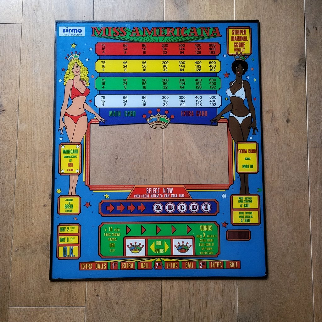 Originele Sirmo Miss Americana backglass flipperkast 1984, Overige merken, Gebruikt, Ophalen of Verzenden, Overige soorten