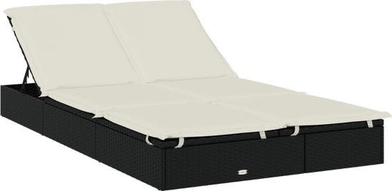 Tuin bed Ligbed 2 persoons Zwart met Crèmewitte Kussens, Ophalen, Zo goed als nieuw, Rotan, Verstelbaar