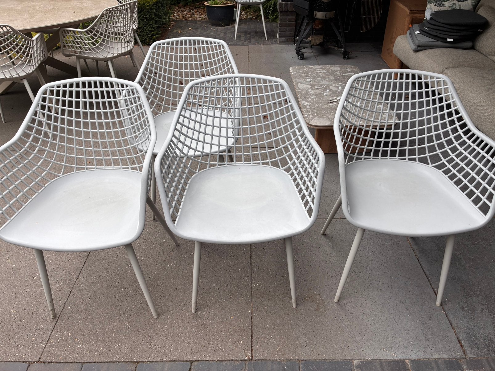 Webbing tuinstoelen 4 of 6 stuks, Ophalen, Zo goed als nieuw, Kunststof