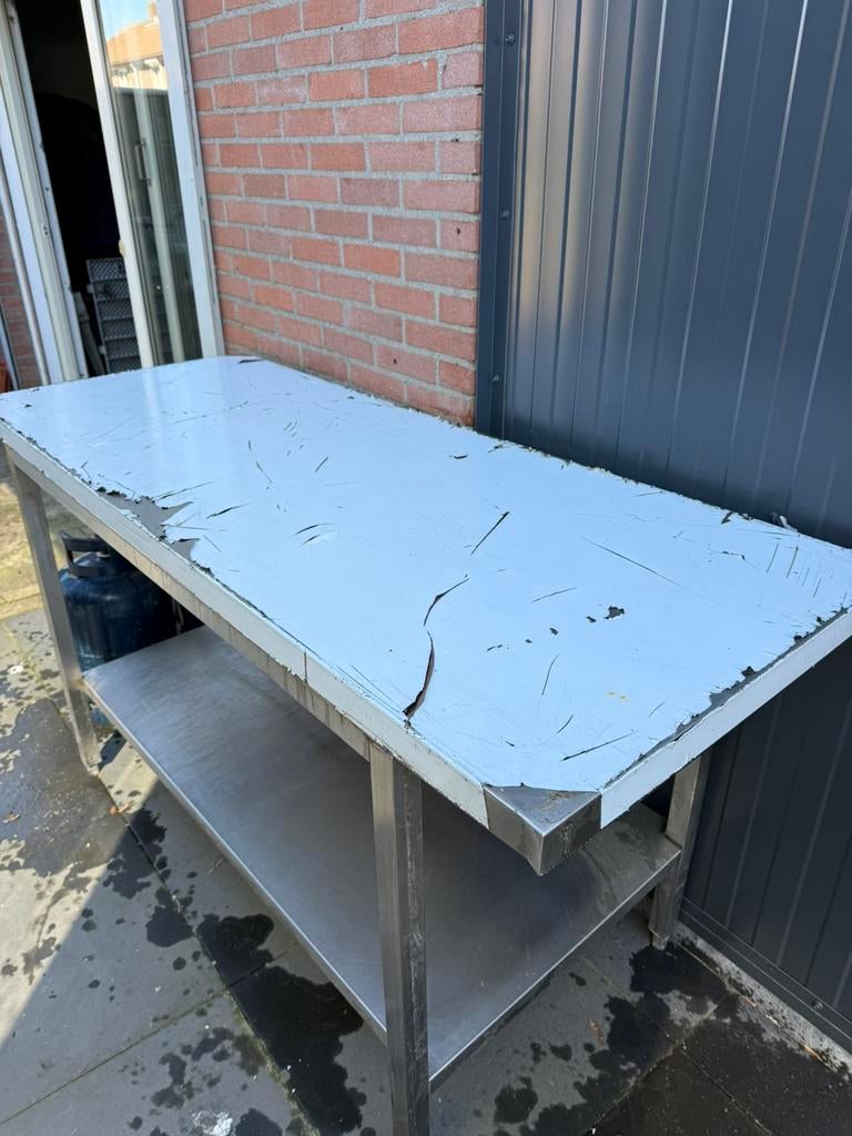 Rvs tafel met nieuwe blad, Ophalen of Verzenden, RVS Meubilair