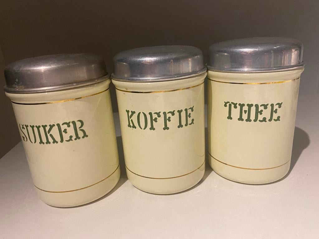 Emaille koffie thee suiker bussen, Ophalen of Verzenden