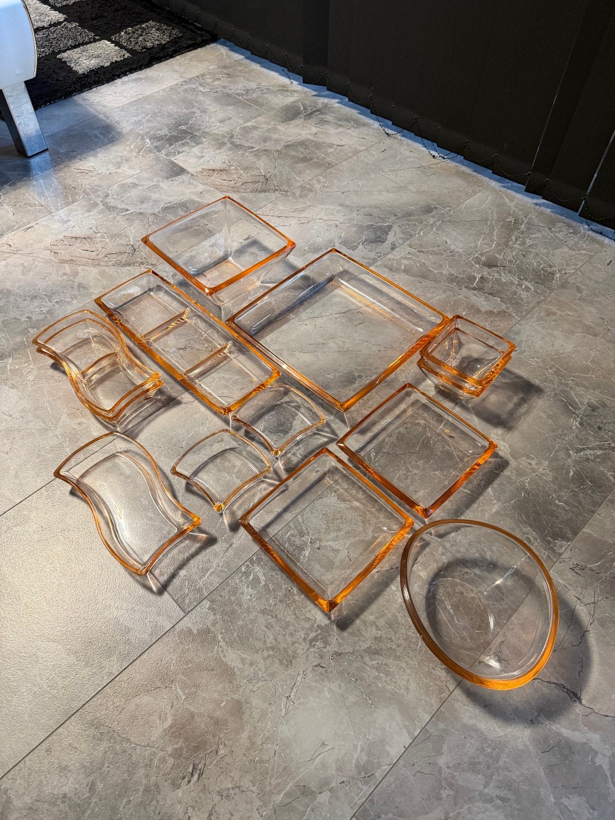 Glazen schalen set - oranje rand, Ophalen, Zo goed als nieuw, Rond, Glas