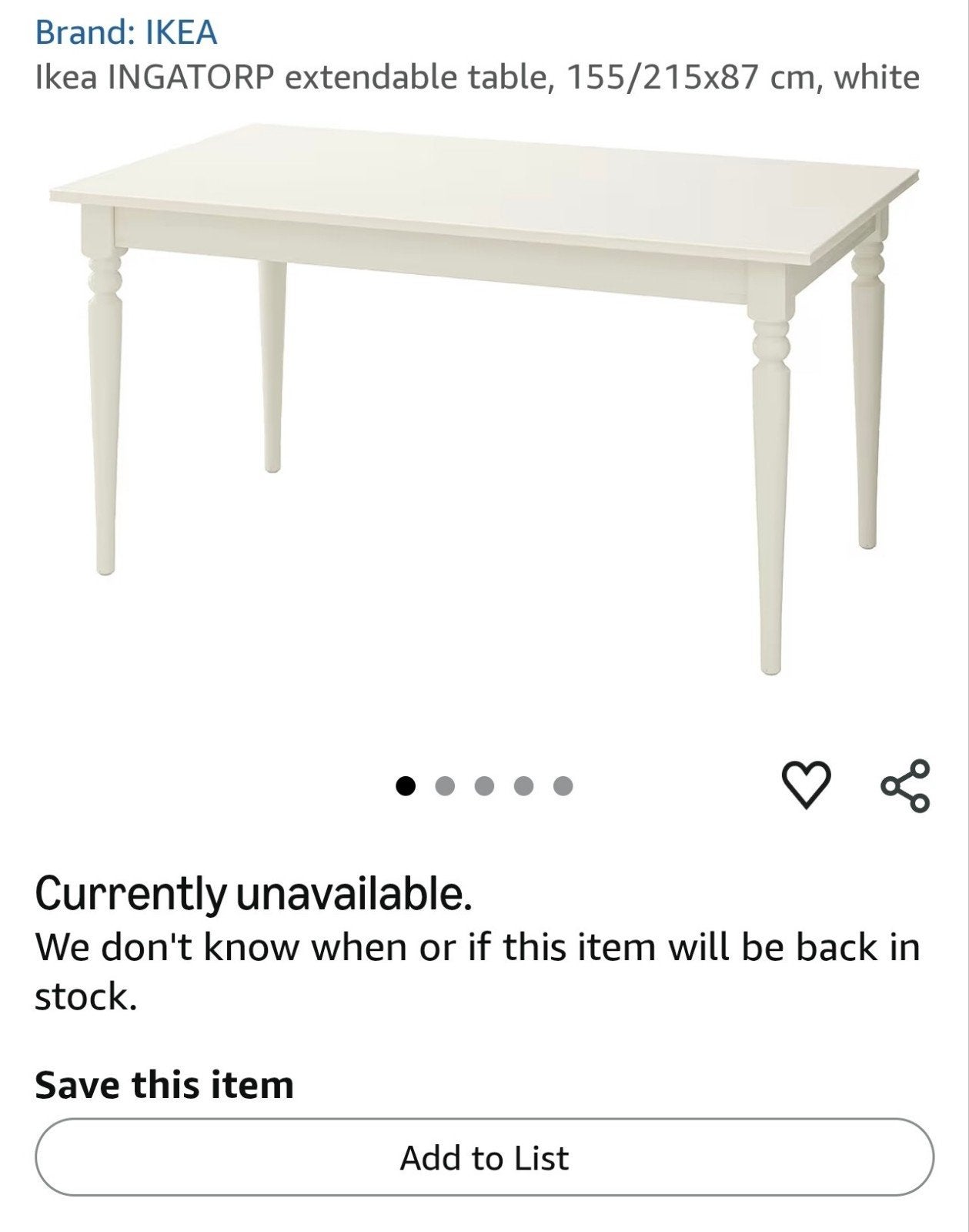IKEA INGATORP uitschuifbare tafel, wit, Huis en Inrichting, Tafels | Eettafels, Gebruikt, 50 tot 100 cm, 150 tot 200 cm, Vier personen