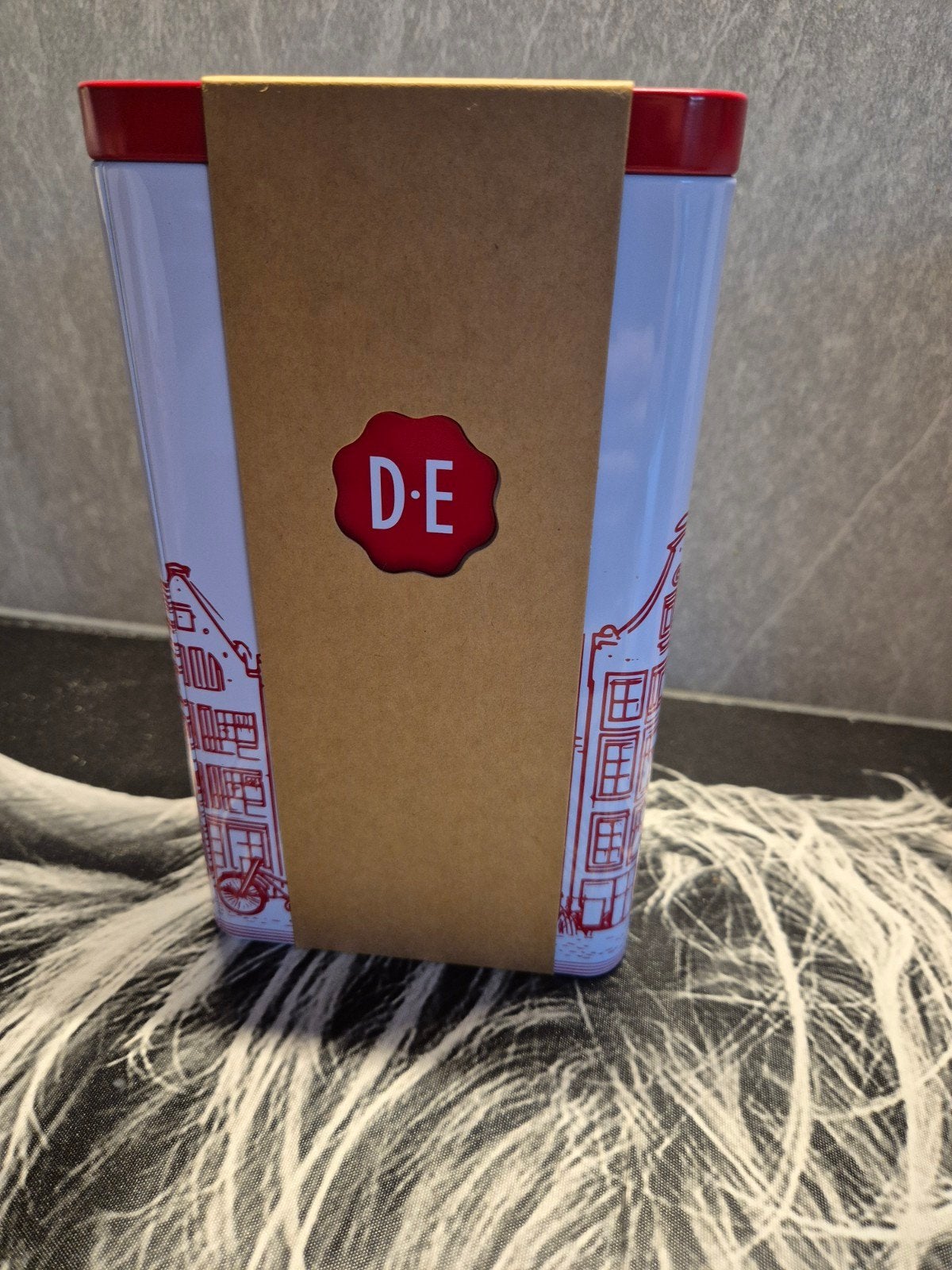 Douwe Egberts voorraadblik met Amsterdamse grachtenpanden, Ophalen of Verzenden, Nieuw, Koffie, Douwe Egberts