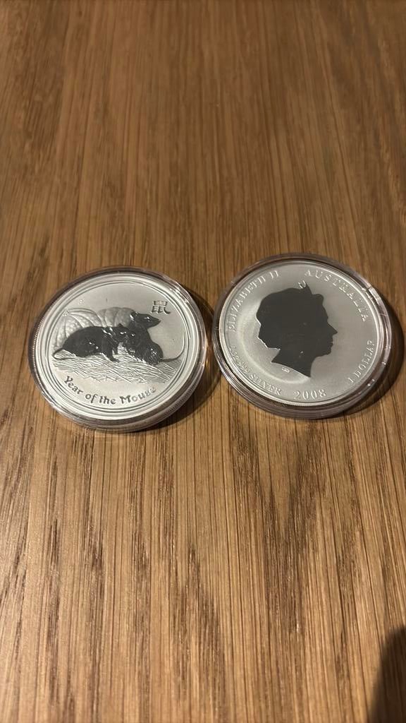 Year of the Mouse 2008 Lunar 2 zilver 1 ounce, Postzegels en Munten, Edelmetalen en Baren, Zilver, Ophalen of Verzenden