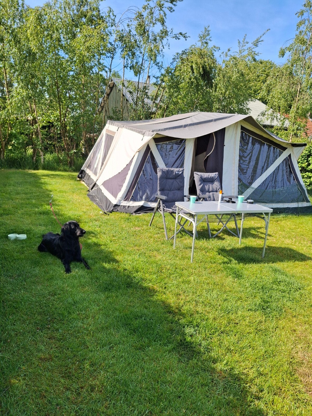 Jamet easy duo de luxe vouwwagen incl.fietsdrager. bj 2018., Caravans en Kamperen, Vouwwagens, Ophalen, Jamet, Tot en met 2, Beige