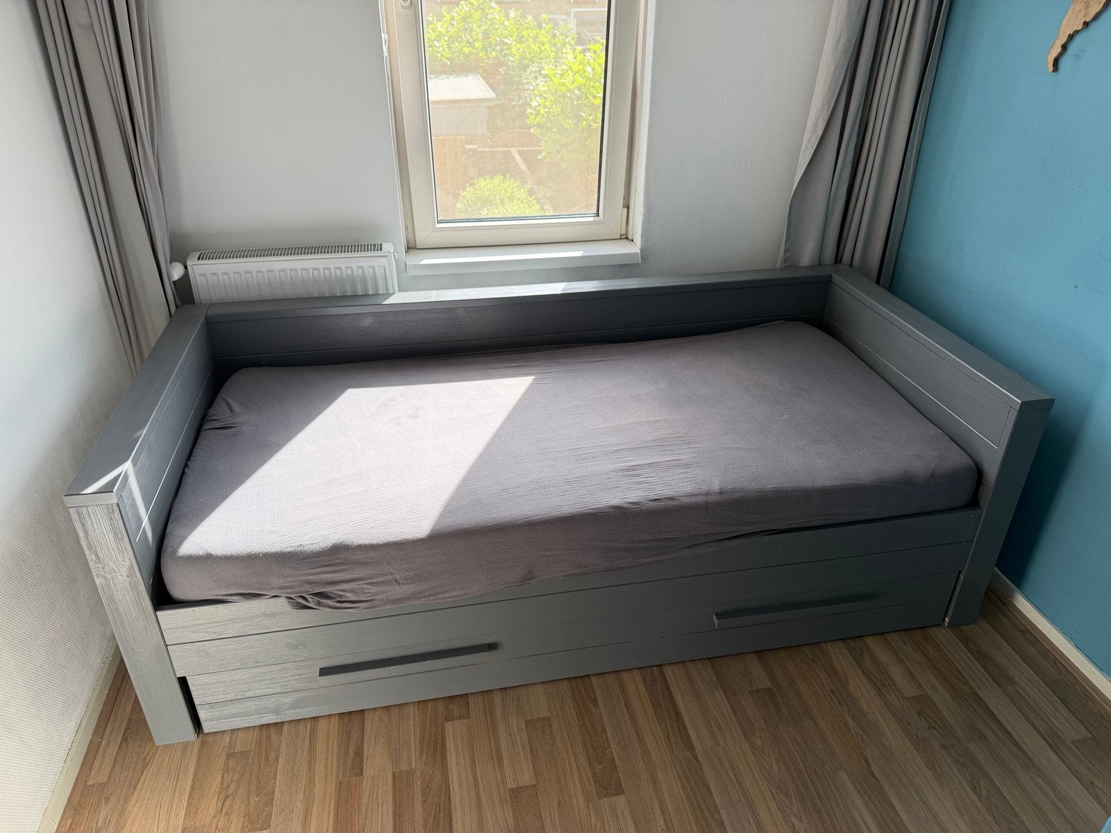 Eenpersoonsbed met uitschuifbaar bergruimte, Ophalen, Eenpersoons, 210 cm, Grijs