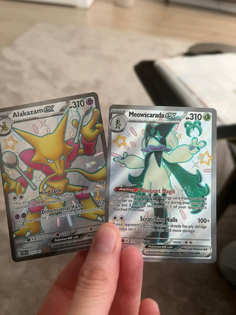 Alakazam ex & meowscarada ex pokemon kaart, Ophalen of Verzenden