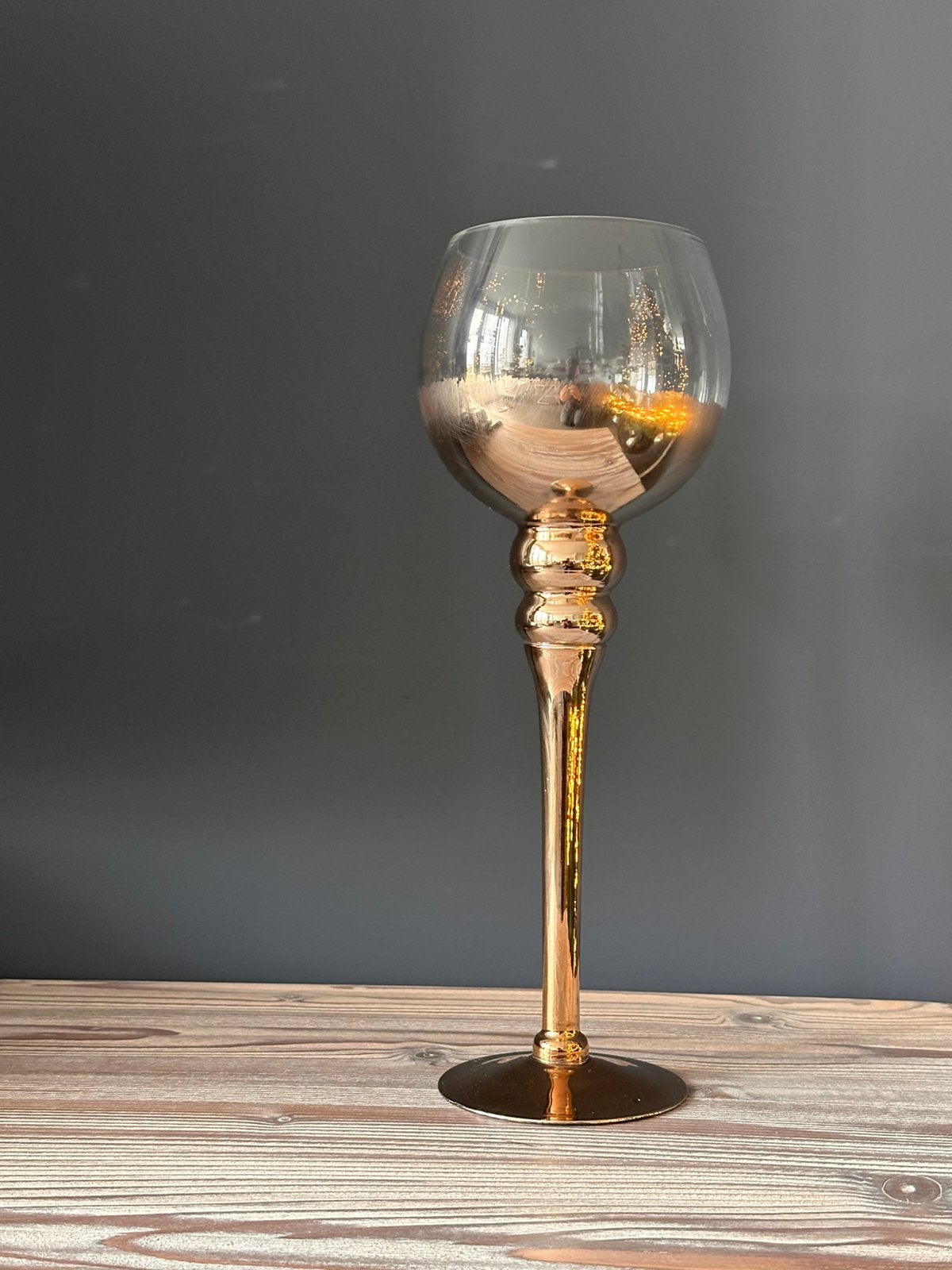 Prachtige kandelaar glas in stijvolle bronskleur, Ophalen of Verzenden, Zo goed als nieuw, Glas, Kandelaar