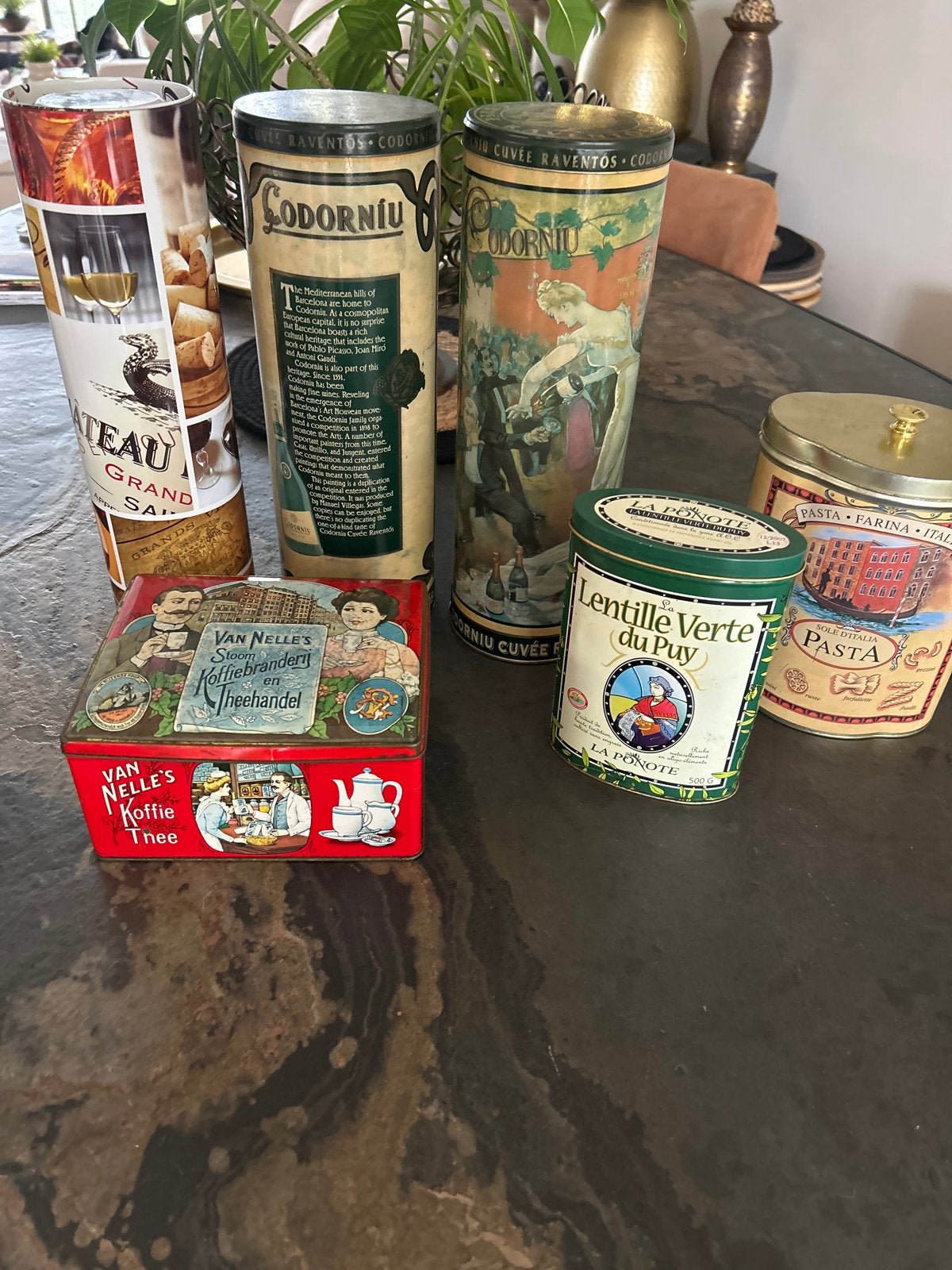 Set van 5 decoratieve blikken - Vintage stijl, Verzamelen, Ophalen, Gebruikt, Overige, Overige merken